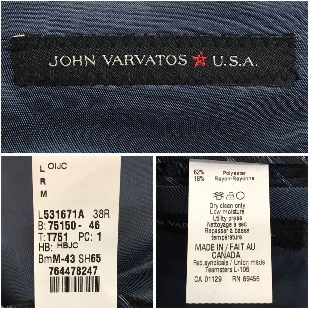 JOHN VARVATOS Mens Blazer Sport Coat Casual Jacket Size 38R Two Button Blue Suit